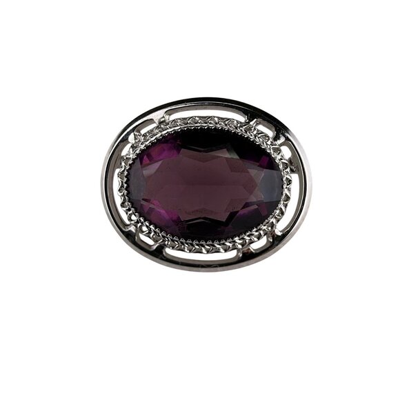 Danecraft Sterling Silver Oval Brooch Purple Stone Fancy Filigree Design Rare - Picture 1 of 4
